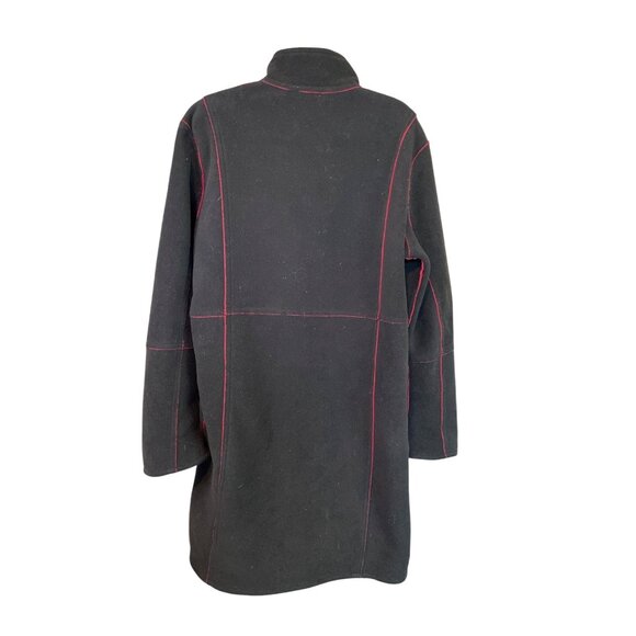 Susan Graver Black Reversable Fleece Coat L Red Stitching Minimalist Vintage - Picture 3 of 10